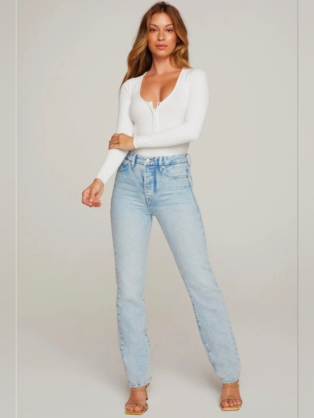 ❤️ GOOD AMERICAN GOOD BOY HIGH RISE STRAIGHT JEANS, NON-STRETCH DENIM, 4